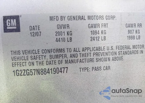 2008 Pontiac G6 from USA, damaged, VIN 1G2ZG57N884190477